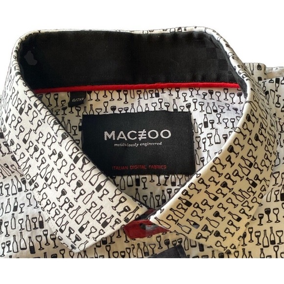 NWT Maceoo 2XL long sleeve button down Wine‎ Glass Print Shirt Fibonacci Drinks